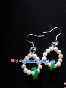 Handmade Chinese Classical Pearls Jade Ear Accessories Ancient Princess Hanfu Earrings for Women