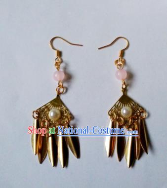 Handmade Chinese Classical Golden Ear Accessories Ancient Princess Hanfu Earrings for Women