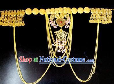 Chinese Handmade Hanfu Waist Accessories Ancient Princess Golden Tassel Belts for Women