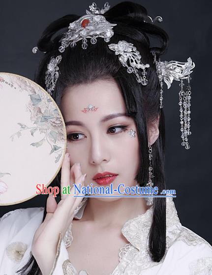 Traditional Chinese Handmade Hair Crown Tang Dynasty Hanfu Tassel Hairpins Ancient Imperial Consort Hair Accessories for Women