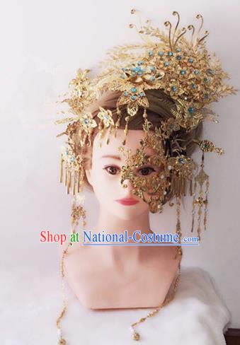 Traditional Chinese Handmade Hanfu Golden Phoenix Coronet Hairpins Ancient Imperial Consort Hair Accessories for Women