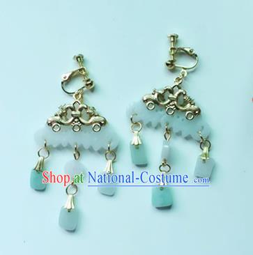 Handmade Chinese Classical Jade Tassel Ear Accessories Ancient Princess Hanfu Earrings for Women