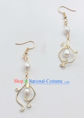 Handmade Chinese Classical Pearls Golden Ear Accessories Ancient Princess Hanfu Earrings for Women