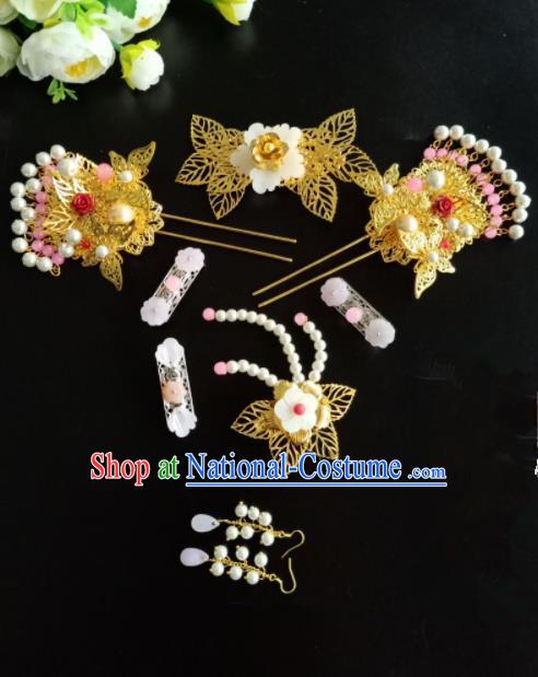 Chinese Handmade Hanfu Palace Golden Hair Comb Hairpins Traditional Ancient Princess Hair Accessories for Women