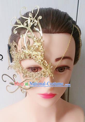 Chinese Handmade Hanfu Princess Accessories Ancient Swordsman Golden Face Mask for Women