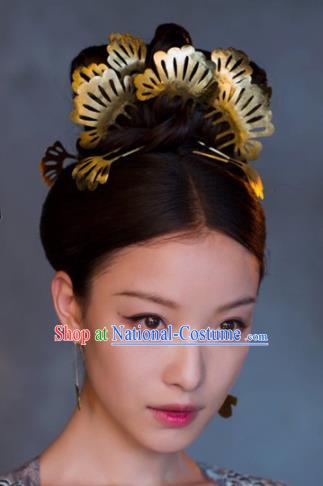 Chinese Handmade Hanfu Tang Dynasty Royal Lady Golden Hairpins Traditional Ancient Imperial Consort Hair Accessories for Women