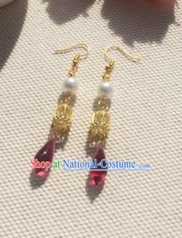 Handmade Chinese Classical Red Ear Accessories Ancient Princess Hanfu Earrings for Women