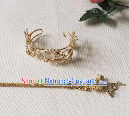 Chinese Handmade Hanfu Princess Golden Hairpins Hair Accessories Ancient Swordswoman Hairdo Crown for Women