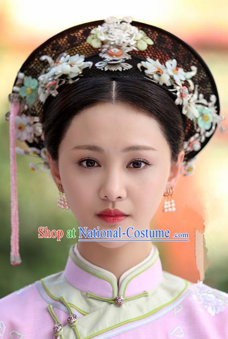 Chinese Handmade Hanfu Qing Dynasty Palace Hat Traditional Ancient Imperial Consort Hair Accessories for Women