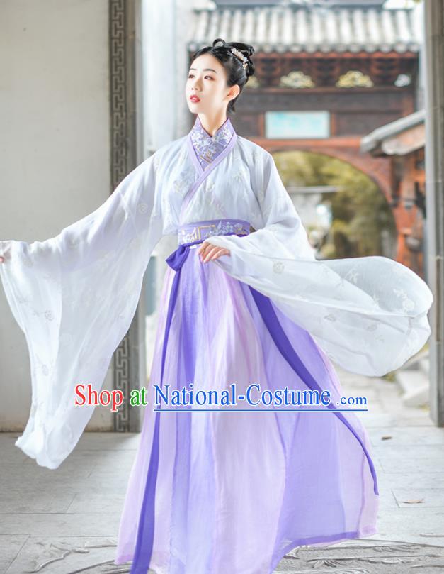 Chinese Ancient Court Lady Embroidered Purple Hanfu Dress Traditional Jin Dynasty Princess Historical Costume for Women