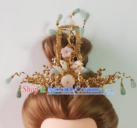 Handmade Chinese Palace Jade Tassel Phoenix Coronet Princess Hairpins Ancient Traditional Hanfu Hair Accessories for Women