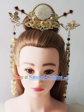 Handmade Chinese Palace Jade Hair Crown Princess Hairpins Ancient Traditional Hanfu Hair Accessories for Women