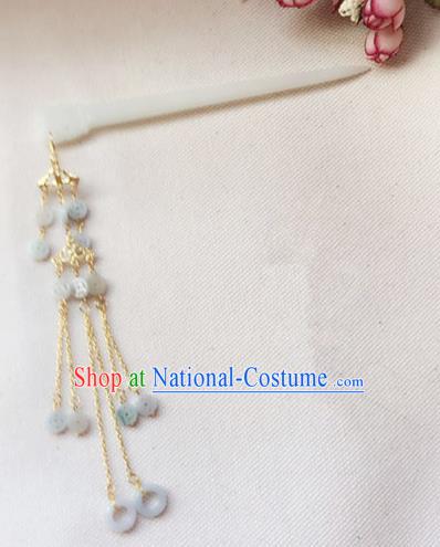 Handmade Chinese Palace Queen Jade Tassel Hairpins Ancient Traditional Hanfu Hair Accessories for Women