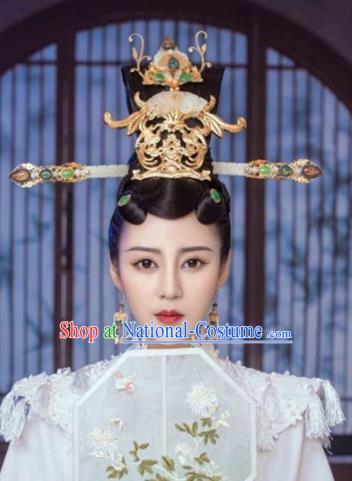 Handmade Chinese Palace Queen Jade Phoenix Coronet Hairpins Ancient Traditional Hanfu Hair Accessories for Women