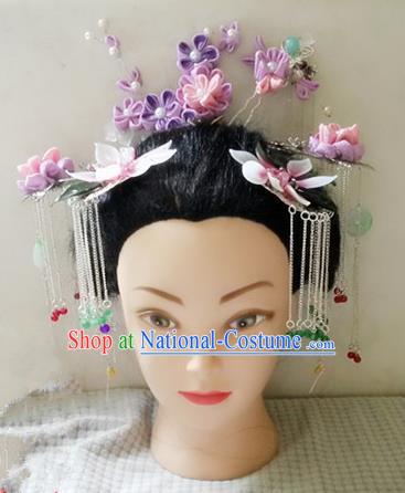 Handmade Chinese Tang Dynasty Flowers Hairpins Tassel Step Shake Ancient Traditional Hanfu Hair Accessories for Women