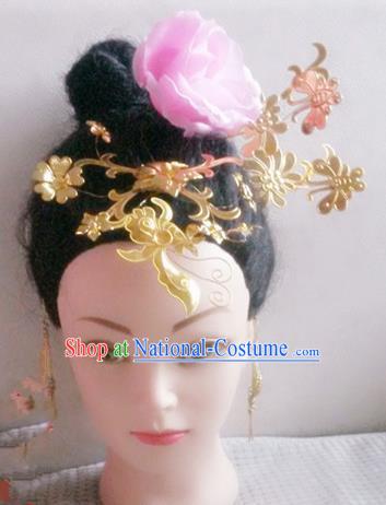 Handmade Chinese Tang Dynasty Princess Golden Hairpins Hair Clips Ancient Traditional Hanfu Hair Accessories for Women