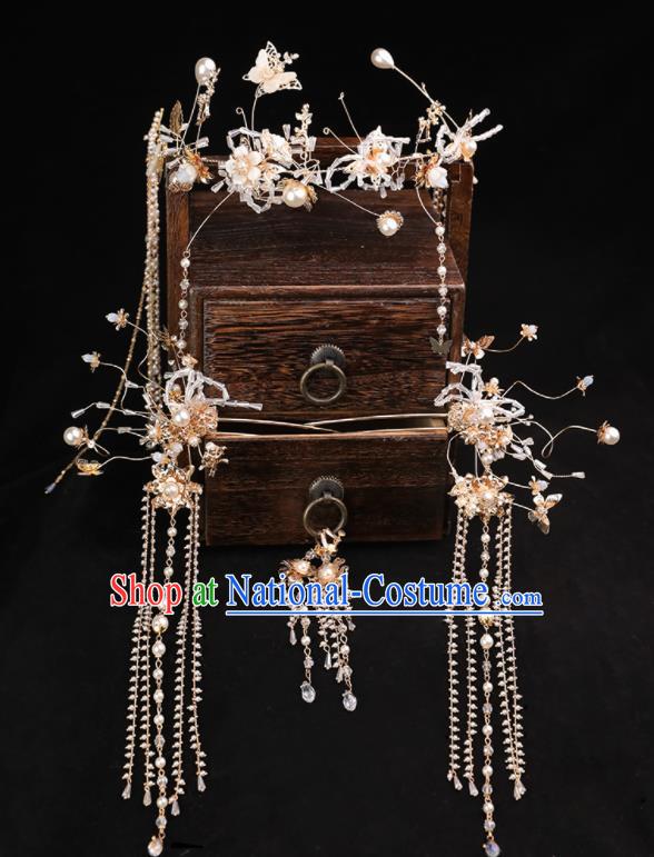 Handmade Chinese Wedding Butterfly Hair Crown Hairpins Ancient Traditional Hanfu Hair Accessories for Women