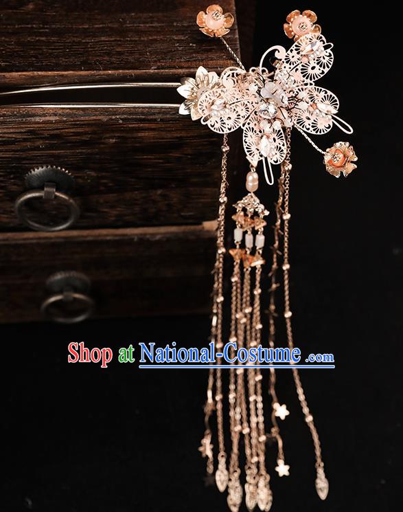 Handmade Chinese Wedding Hair Crown Butterfly Tassel Hairpins Ancient Traditional Hanfu Hair Accessories for Women