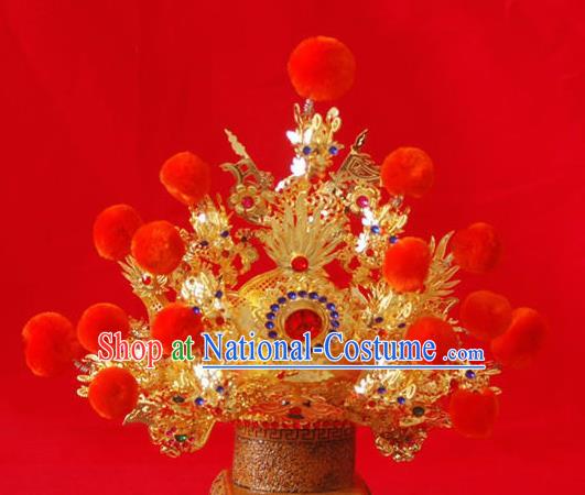 Handmade Chinese Traditional Immortals Golden Helmet Hair Accessories Ancient Swordsman Hairdo Crown for Men