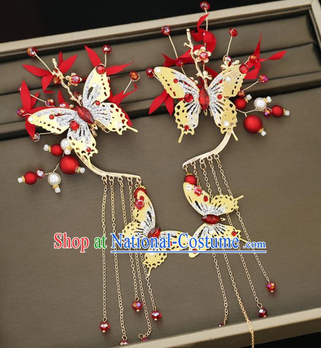 Handmade Chinese Classical Golden Butterfly Ear Accessories Ancient Princess Hanfu Earrings for Women