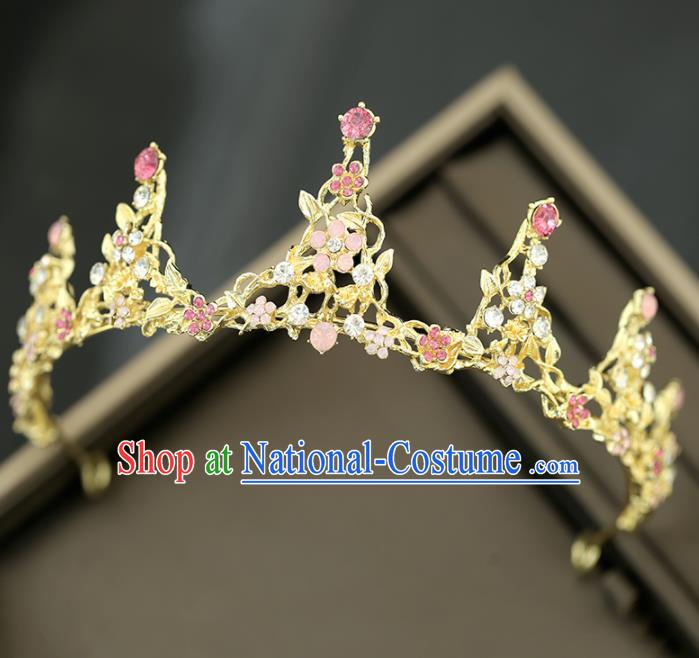 Top Grade Handmade Baroque Bride Pink Crystal Royal Crown Princess Wedding Hair Accessories for Women