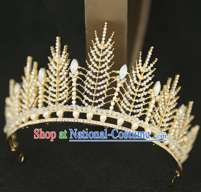 Top Grade Handmade Baroque Bride Opal Royal Crown Princess Wedding Hair Accessories for Women