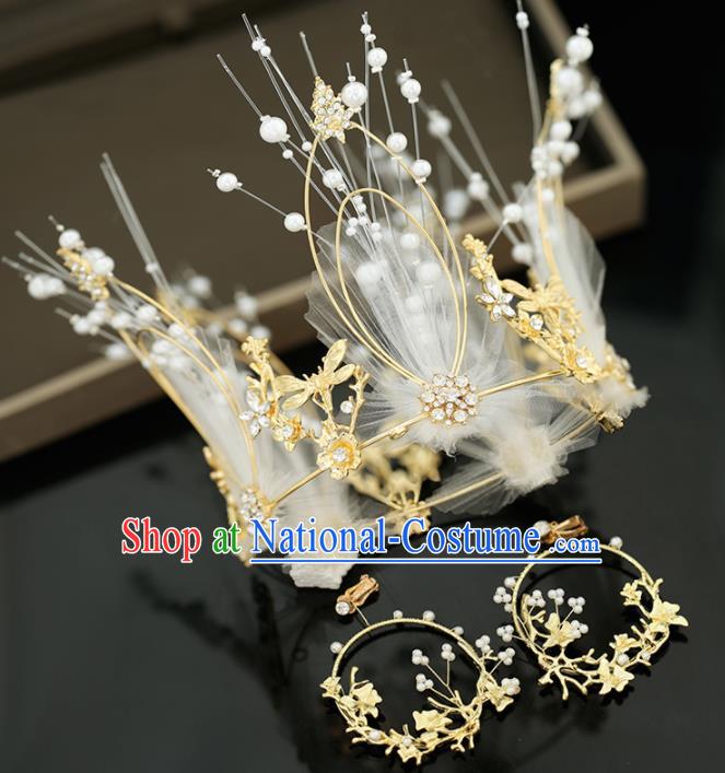 Top Grade Handmade Baroque Bride Silk Flower Royal Crown Princess Wedding Hair Accessories for Women