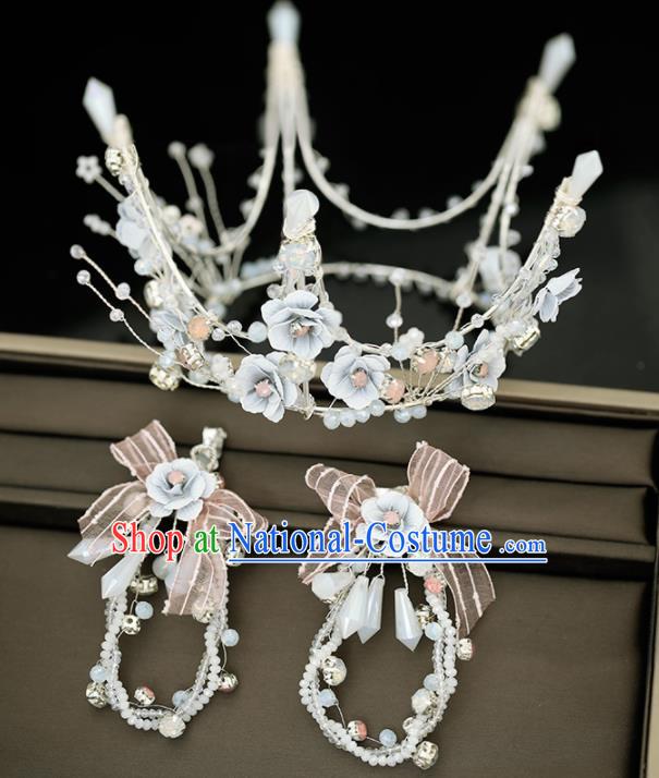 Top Grade Handmade Baroque Bride Blue Flowers Royal Crown Princess Wedding Hair Accessories for Women