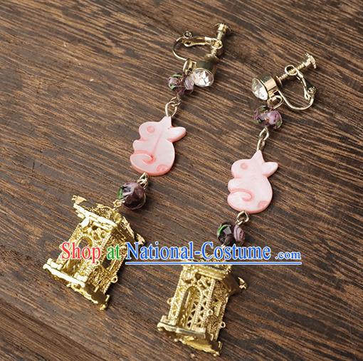 Handmade Chinese Classical Pink Rabbit Ear Accessories Ancient Princess Hanfu Earrings for Women