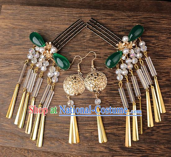 Handmade Chinese Wedding Tassel Hair Combs Hairpins Ancient Traditional Hanfu Hair Accessories for Women