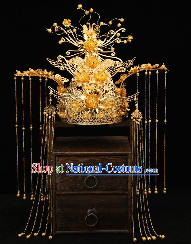 Handmade Chinese Wedding Tassel Phoenix Coronet Hairpins Ancient Traditional Hanfu Hair Accessories for Women