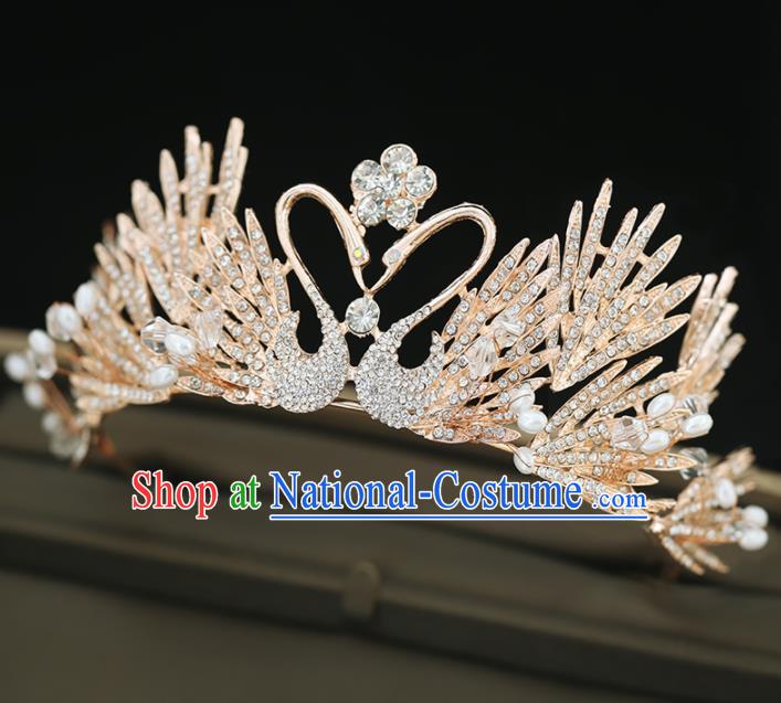 Top Grade Handmade Baroque Crystal Swan Royal Crown Princess Wedding Bride Hair Accessories for Women