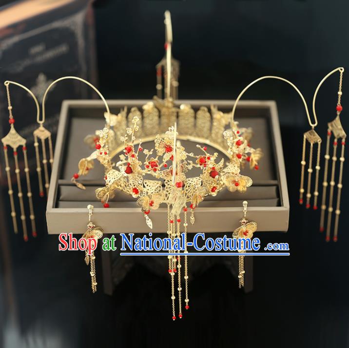 Handmade Chinese Ancient Wedding Hairpins Tassel Phoenix Coronet Traditional Bride Hanfu Hair Accessories for Women