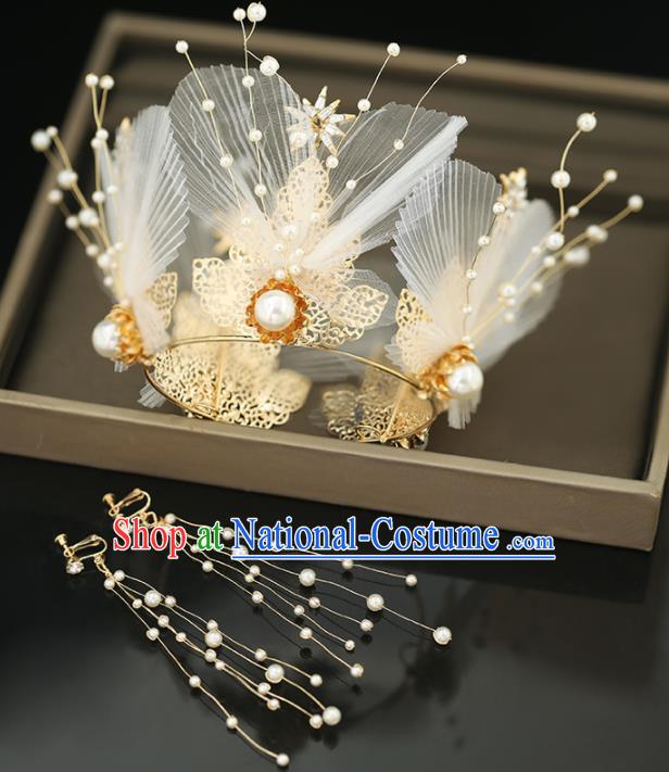 Top Grade Handmade Baroque Silk Royal Crown Princess Wedding Bride Hair Accessories for Women