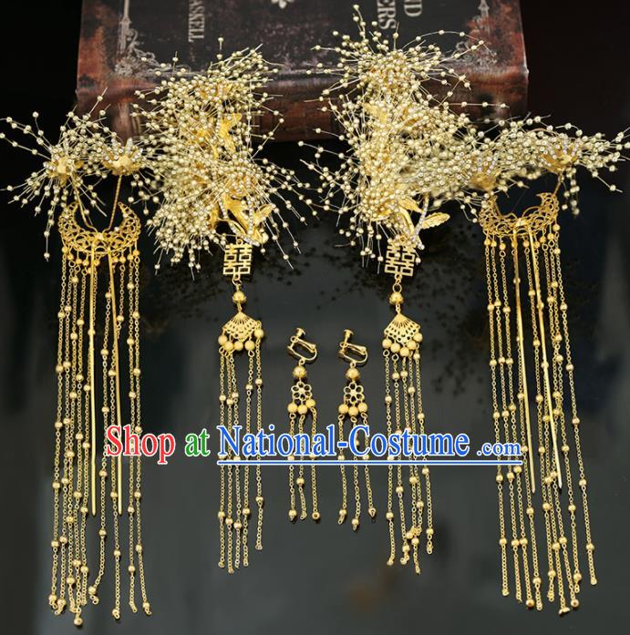 Handmade Chinese Ancient Wedding Hairpins Golden Hair Claws Traditional Bride Hanfu Hair Accessories for Women