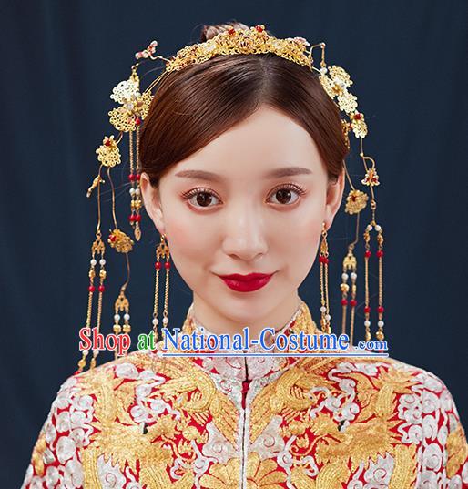 Handmade Chinese Wedding Golden Hair Clasp Tassel Hairpins Ancient Traditional Hanfu Hair Accessories for Women