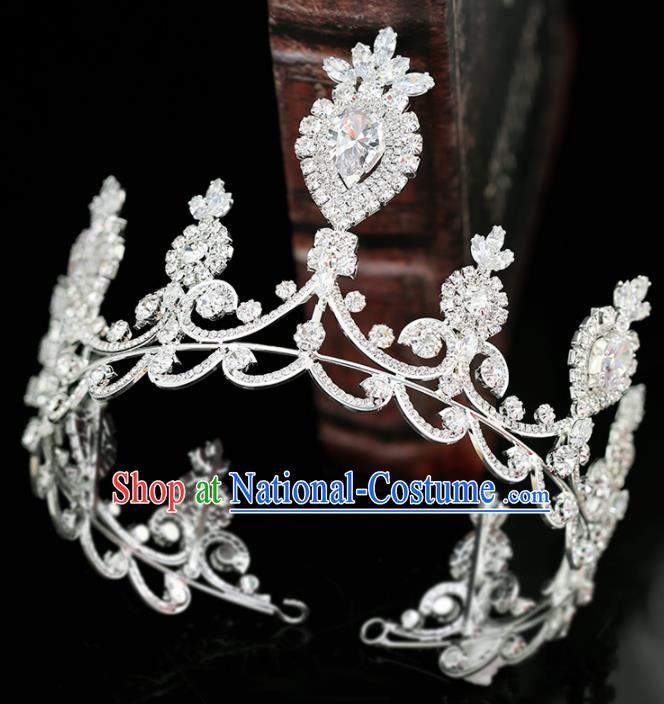 Top Grade Handmade Baroque Zircon Royal Crown Princess Wedding Bride Hair Accessories for Women