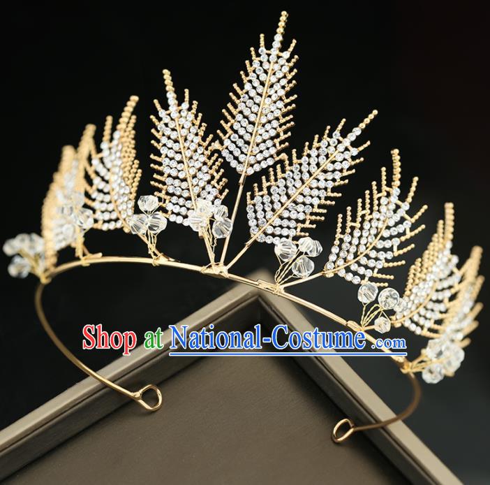 Top Grade Handmade Baroque Princess Crystal Leaf Royal Crown Wedding Bride Hair Accessories for Women