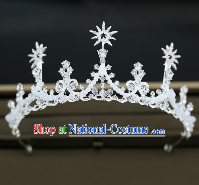 Top Grade Handmade Baroque Princess Beads Royal Crown Wedding Bride Hair Accessories for Women