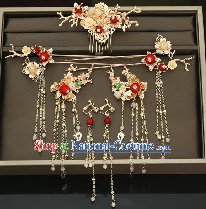 Handmade Chinese Ancient Wedding Hair Comb Tassel Hairpins Traditional Bride Hanfu Hair Accessories for Women