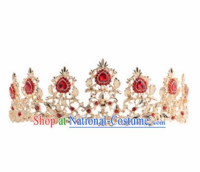 Handmade Wedding Princess Hair Accessories Baroque Red Crystal Royal Crown for Women