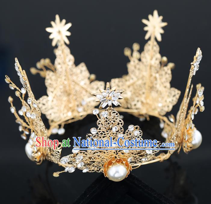 Top Grade Handmade Baroque Princess Golden Crystal Royal Crown Wedding Bride Hair Accessories for Women