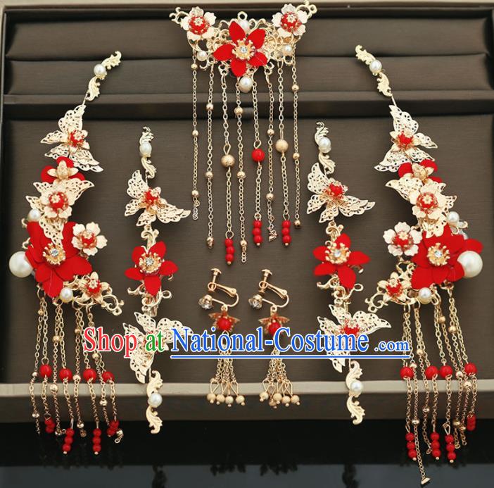 Handmade Chinese Ancient Wedding Butterfly Hair Claws Tassel Hairpins Traditional Bride Hanfu Hair Accessories for Women