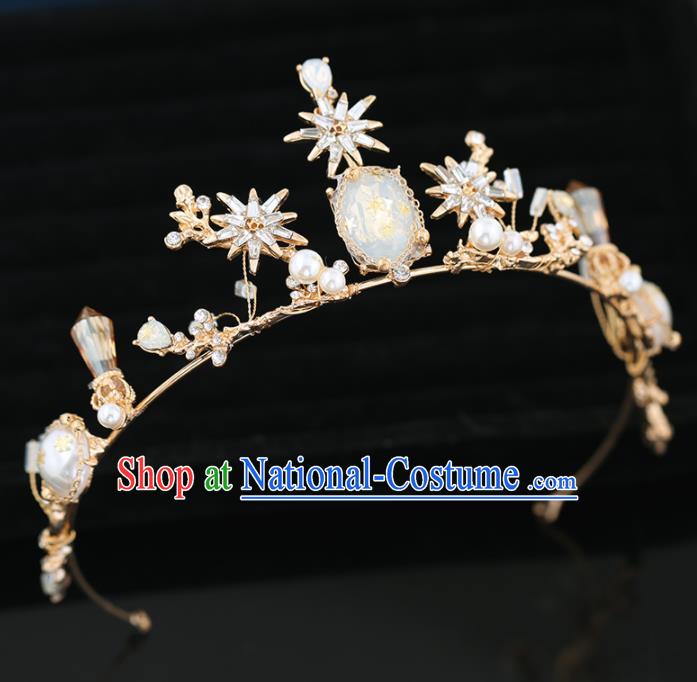 Top Grade Handmade Baroque Princess Golden Royal Crown Wedding Bride Hair Accessories for Women