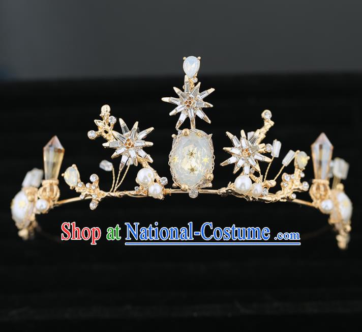 Top Grade Handmade Baroque Princess Golden Royal Crown Wedding Bride Hair Accessories for Women