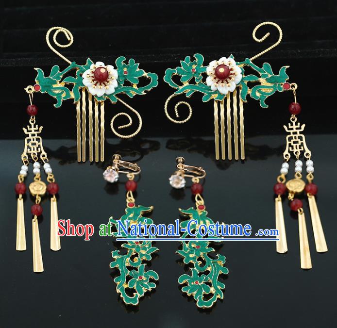 Handmade Chinese Ancient Wedding Bride Phoenix Hair Clips Tassel Hairpins Traditional Hanfu Hair Accessories for Women