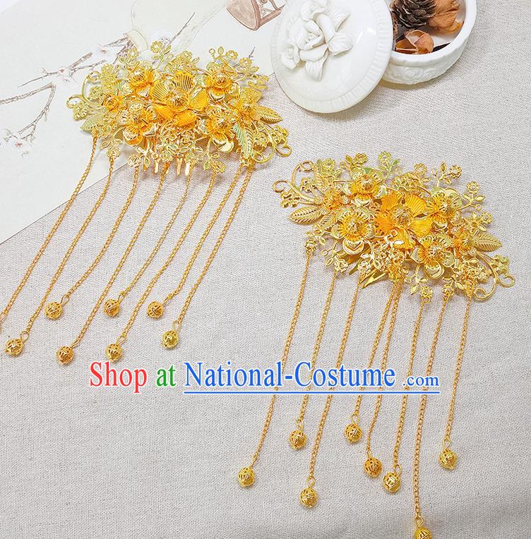 Handmade Chinese Wedding Golden Hair Claws Tassel Hairpins Ancient Traditional Hanfu Hair Accessories for Women