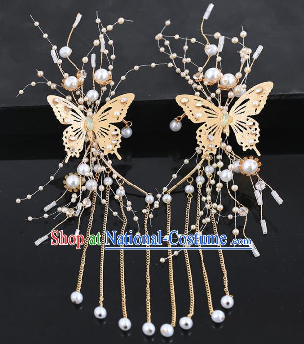 Handmade Chinese Classical Ear Accessories Ancient Princess Hanfu Golden Butterfly Earrings for Women