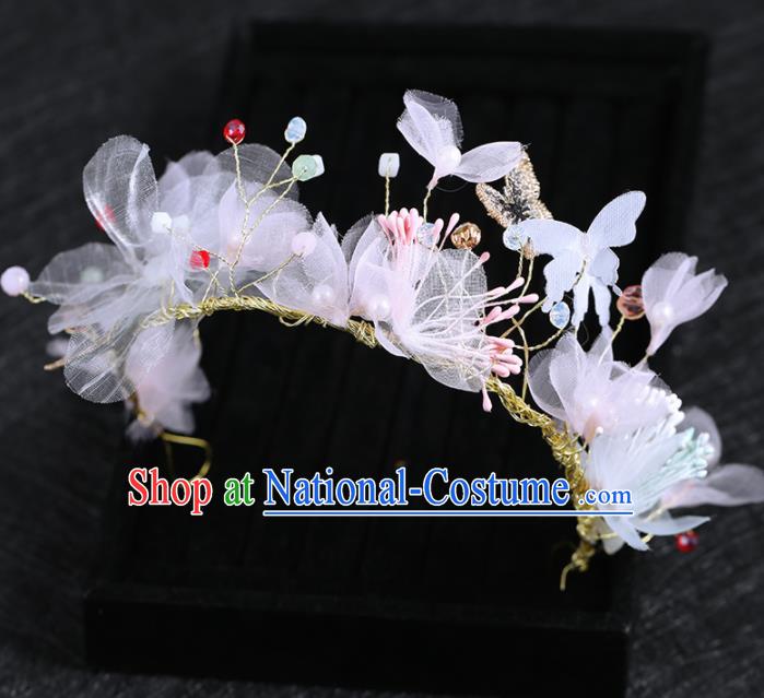 Top Grade Handmade Baroque Princess Silk Flowers Royal Crown Wedding Bride Hair Accessories for Women