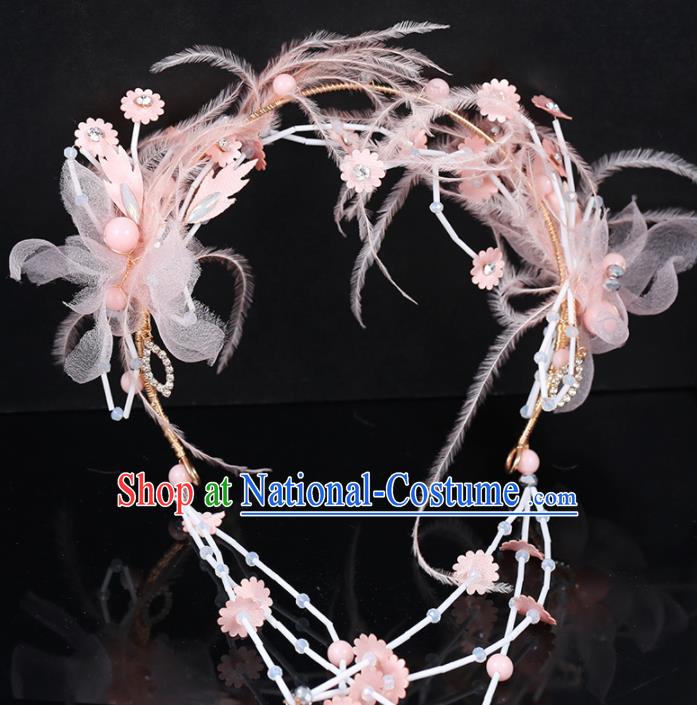 Top Grade Handmade Baroque Princess Pink Feather Hair Clasp Wedding Bride Hair Accessories for Women